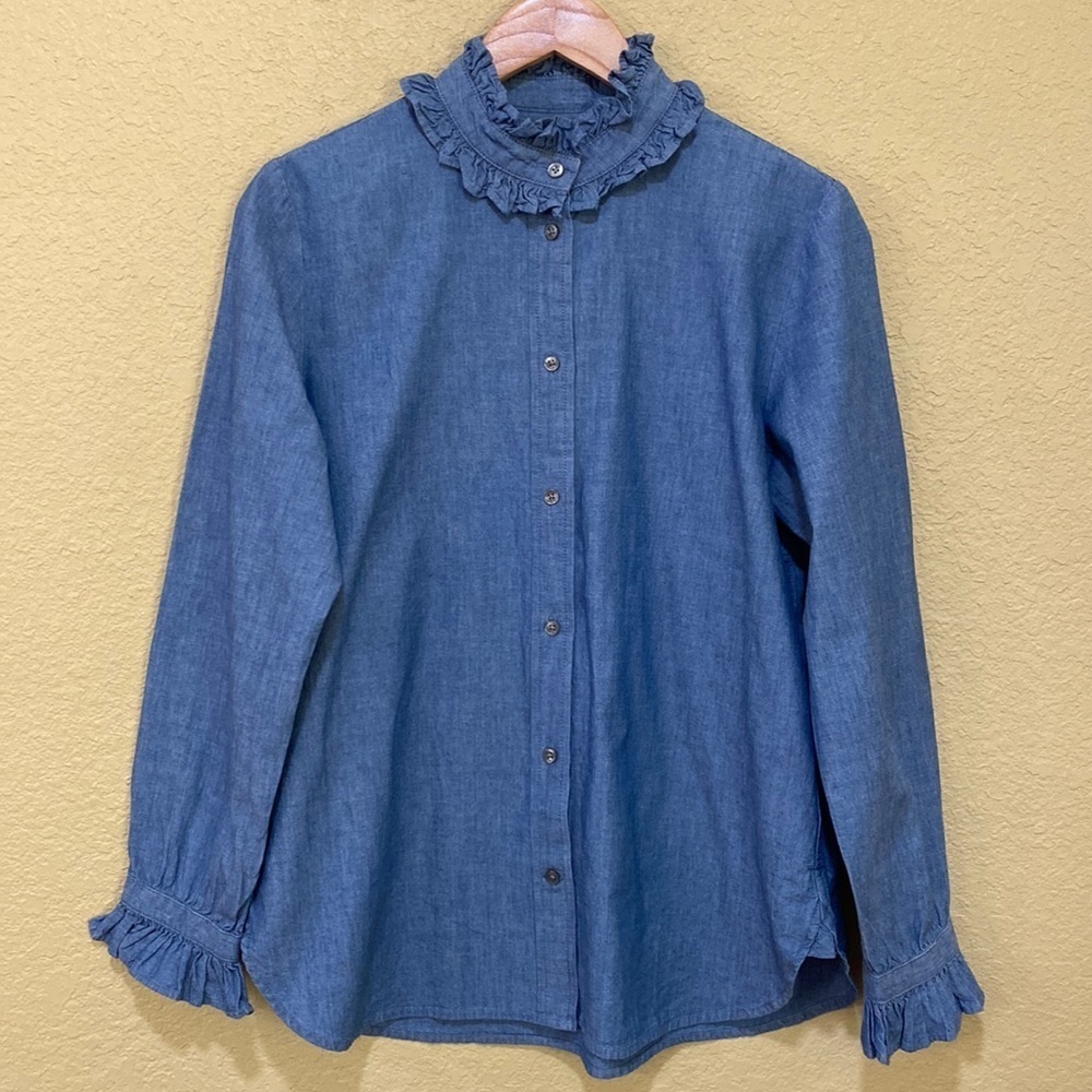 J. Crew Re-Imagined  Chambray Long Sleeve Button Down Top - Picture 2 of 11